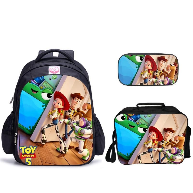 Doll Collective Probe Children'S Fun Three-Piece Set Woody Bass School Bag Pencil Bag Thermal Insulation Meal Bag Student Campus Set