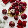 Red Flocked Painted Christmas Ball Ornament for DIY Tree Decoration & Window Display