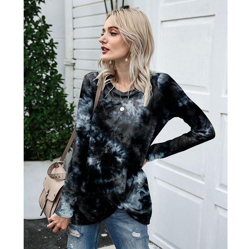 

Осенне-зимняя куртка с узором «тай-дай» и градиентом, с длинными рукавами и круглым вырезом, футболка с узором «тай-дай» XXL чёрный