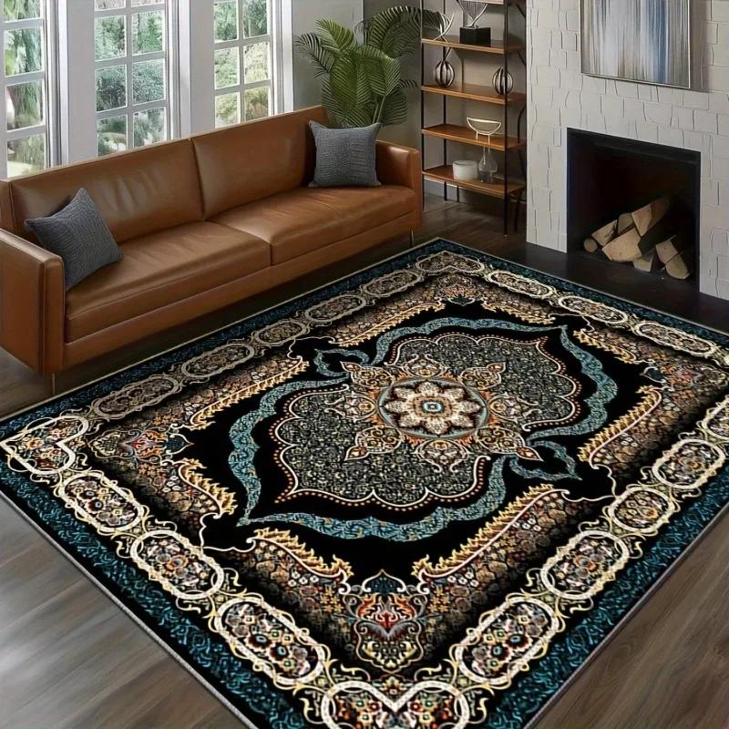 Luxurious Vintage Bohemian Area Mat with Intricate Floral Black Cream for Or Bedroom Furnishing Pattern Rugs Living Room Decor