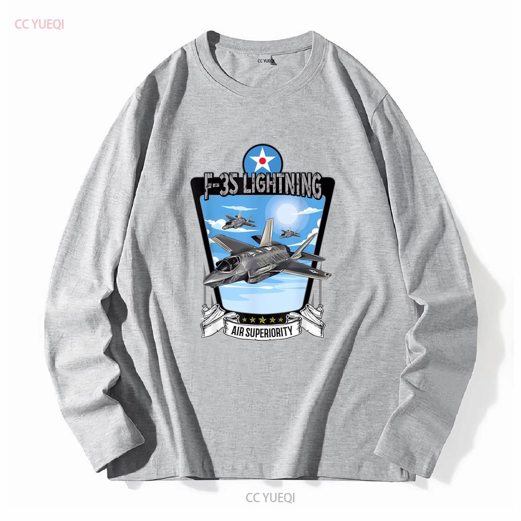 American Aircraft Stealth Fighter F35 lightning T Shirt long or short sleeves vintage Washed Versatile Casual streetwear Unisex