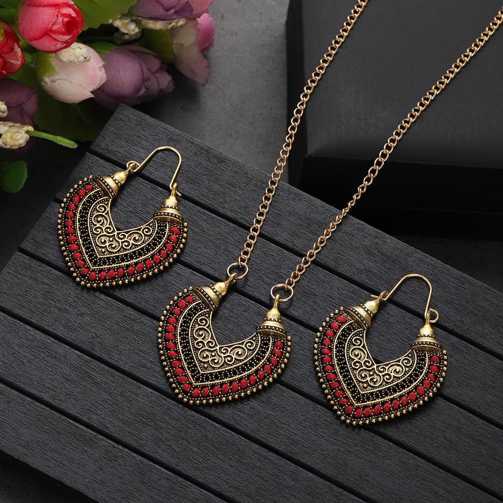 Vintage Ethnic Gold Color Drop Earrings Necklace for Women Heart Shape Statement Earrings Bohemian Rope Wrap Zircon Bijoux