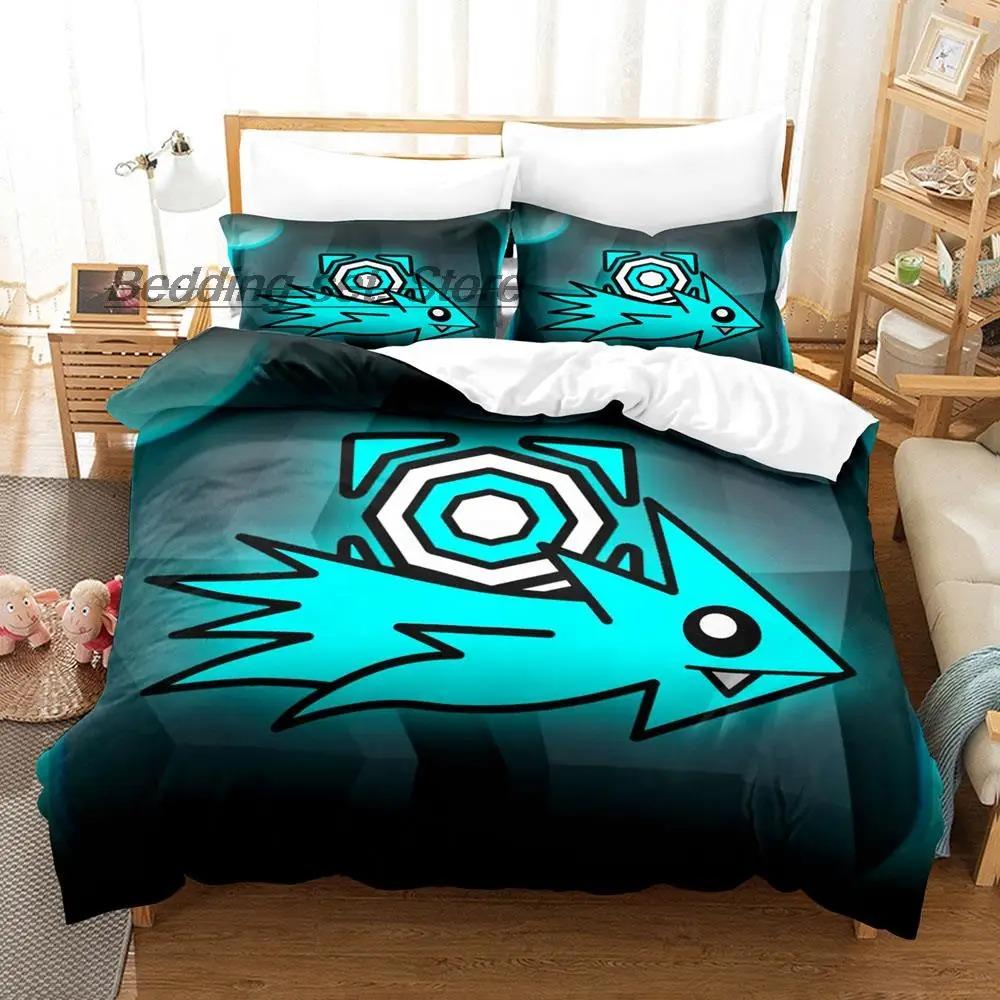 Hip Hop Angry Geometry Dash Bedding Set Single Twin Full Queen King Size Bed Set Game Bedroom Duvetcover Sets Anime Bed