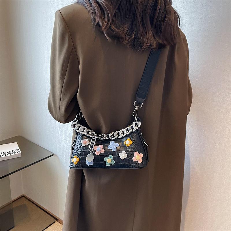 Damentasche 3D Blume PU Ketten Alligator Mode Alleskönner Umhängetasche Handtasche Crossbody Damentasche Luxus