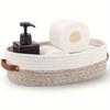 1pc Small Woven Storage Basket - Boho Decor Bathroom Organizer with Handles, 13"x5.9"x4" Natural Woven Fabric for Toilet Paper, Towels & Toiletries
