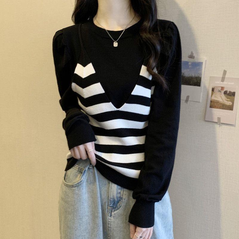 

Модний в язаний жіночий комплект з двох предметів - светр, осінь 2025, великі розміри - стрункий та стильний, з дизайном прямих плечей XL [Recommended 110-130 jin] чорний