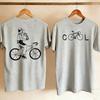 Couple Front Back Printed T Shirt Minimalist Cool Bicycle Word Front Unisex Riding Bike Holding Drink Line Art Casual Cycling Tees