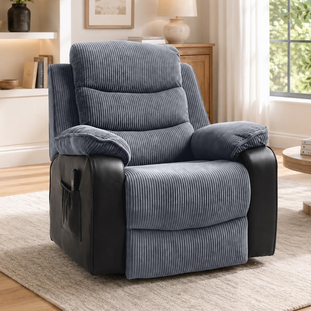 Lift Chair with Soft Corduroy Cover, Recliner Chair with Remote Control and Side Pockets, Dark Grey