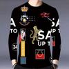 3D Letter Pattern Printed Fashionable Casual Long Sleeved Men's T-shirts - Soft Medium Stretch Polyester Fabric Spring and Autumn Relaxed Fit Clothing