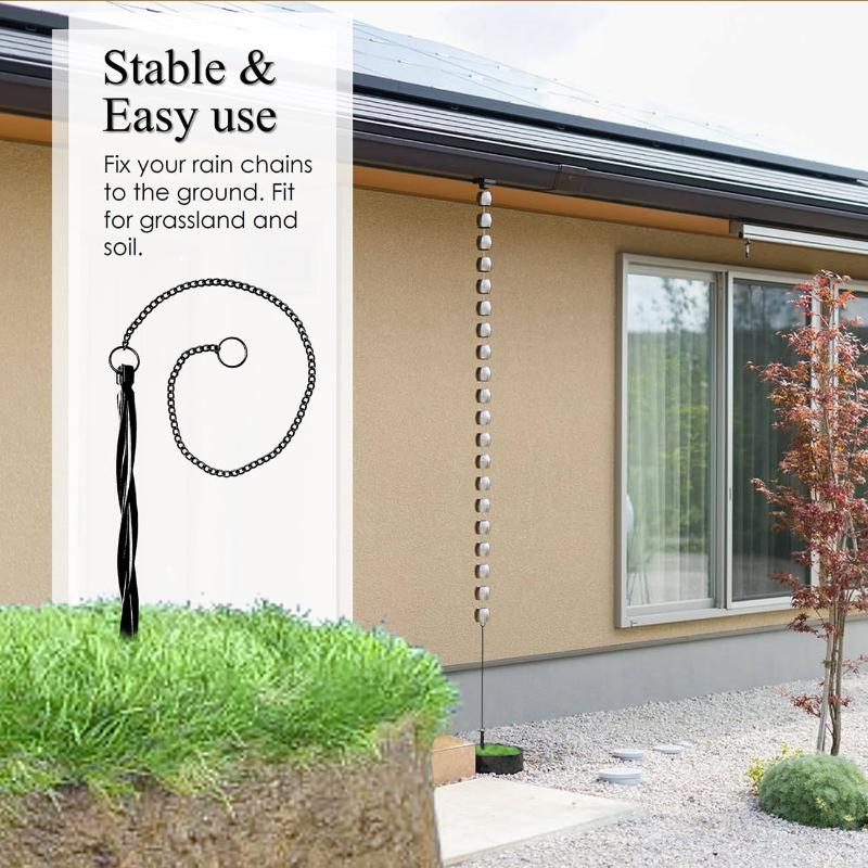 1/2Pcs Aluminum Rain Chain Anchors Black Gutter Drainage Hooks 10Inch Stakes 20Inch Chains Durable Easy Installation