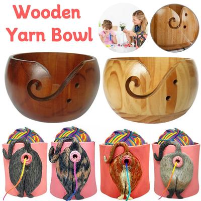 With Handmade Holes Woolen Knitting Storage Basket Wooden Yarn Bowl Wool Holder Organizer Knitting Crochet Weaving Tools