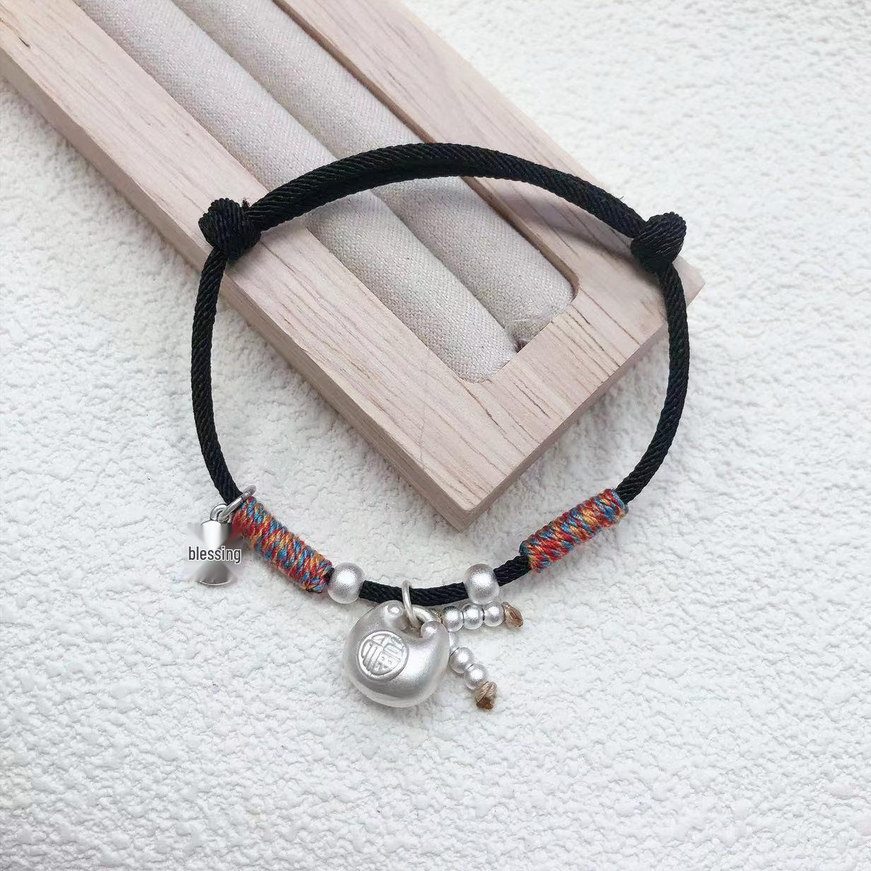 

Браслет из серебряных самородков на красной веревке - Талисман на удачу для мужчин и женщин (Год рождения) Silver 999