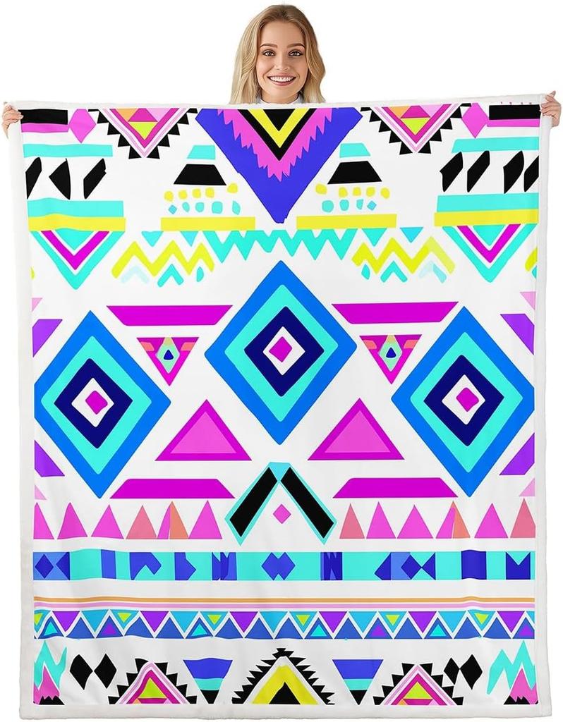 Navajo Pattern Blanket Tribal Design Fleece Throw Southwestern Decor Geometric Print Cozy Home Textile