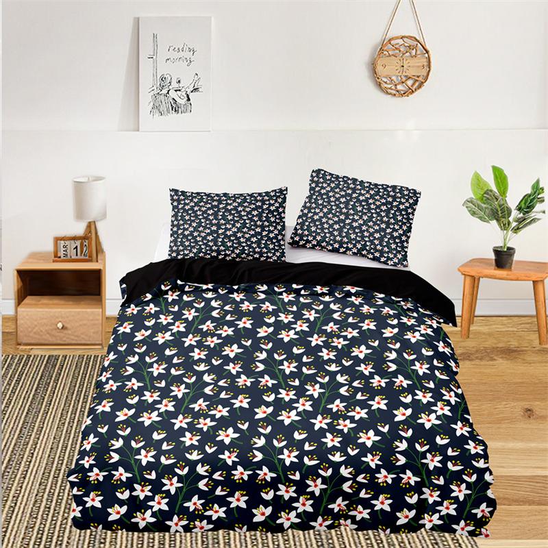 Fresh Botanical Floral Bedding Set Queen Size For Kids Adults Farmhouse Style Leaves Flower Branch Duvet Cover Pillowcases Decor