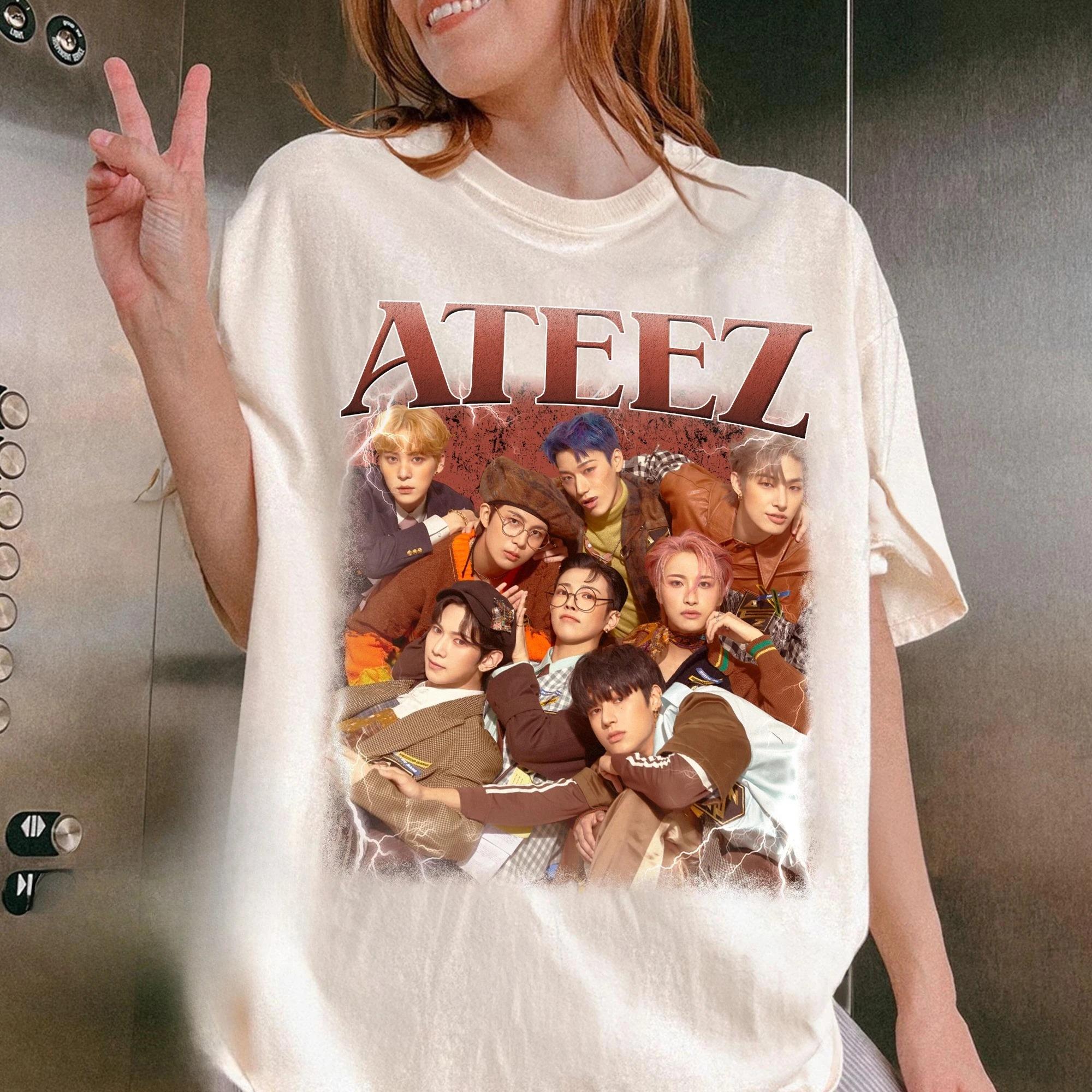 

2026 Ateez Kpop Узор Принт Мужская Женская Футболка Модный Тренд Топ Весна_Лето Хлопок Унисекс Короткий Рукав Футболка 4XL