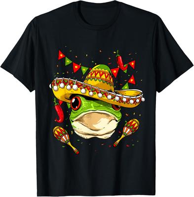 Frosch mit Sombrero Mexikanische Fiesta Cinco De Mayo Grafik T-Shirt Lässiges Baumwoll-T-Shirt