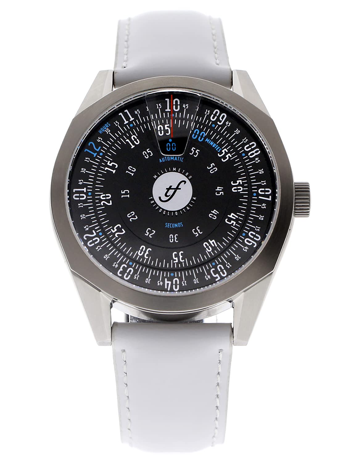 

Millimetro IV MLIV131SSBK Trifoglio Italia MILLIMETRO IV 4th Generation Automatic Watch Rotating Disc Black Dial White Calf Leather Strap Italian білий