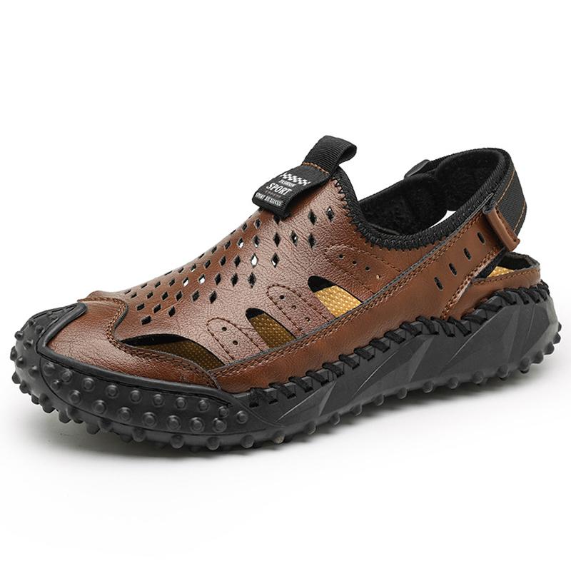 

Мужские повседневные дышащие мягкие сандалии из натуральной кожи с ручной строчкой 38 темно-коричневого