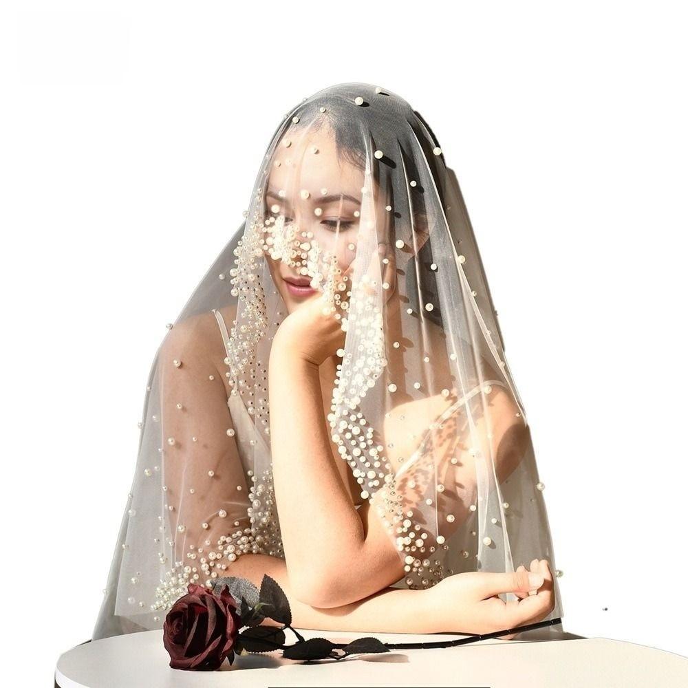 Pearls Long Wedding Veil 130cm Waist Length Drop Veil Exquisite Wedding veil  French Headdress