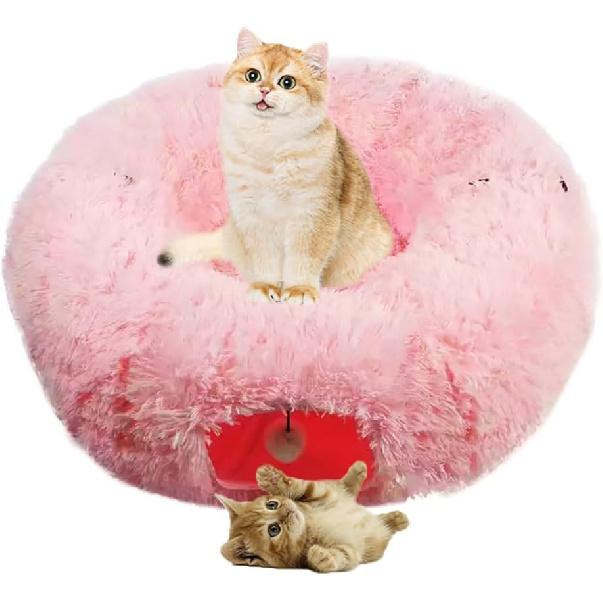 Cat Tunnel Tube Toy Kit Collapsible 2 Way Grey Plush, Pet Tunnels for Indoor Cats, Long Tubes for Puppy, Kitty, Kitten, Rabbit for Playtime &
