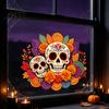 Decorative Holiday Gifts Day of The Dead Window Static Sticker, Flower Skull PVC Authentic Festival Accents Decals, Waterproof Halloween Glass