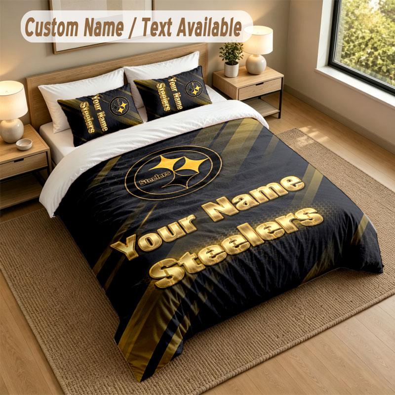 Set Biancheria da Letto 1 Copripiumino 2 Federe Stampa Pittsburgh Steelers Morbido Tessuto per Letto Decorazione Camera da Letto