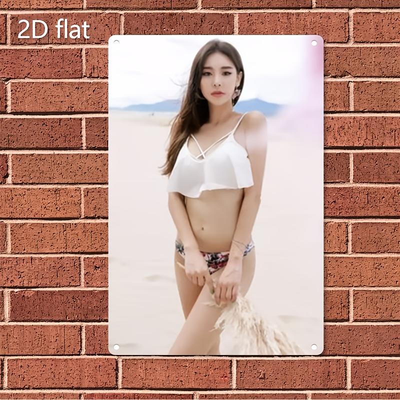 Vintage Metal Wall Art SignMetal Wall Art Sign  Korean Beauty Woman Beach Photo Poster Iron Metal Frame with 20x30cm（7.8x11.8inch）