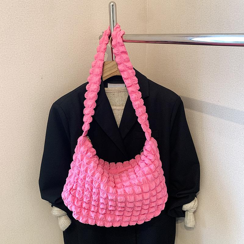 Versatile Pleated Bag Shopping Bag Girl Heart Cloud Underarm Bag Women's New Solid Color Shoulder Bag Women