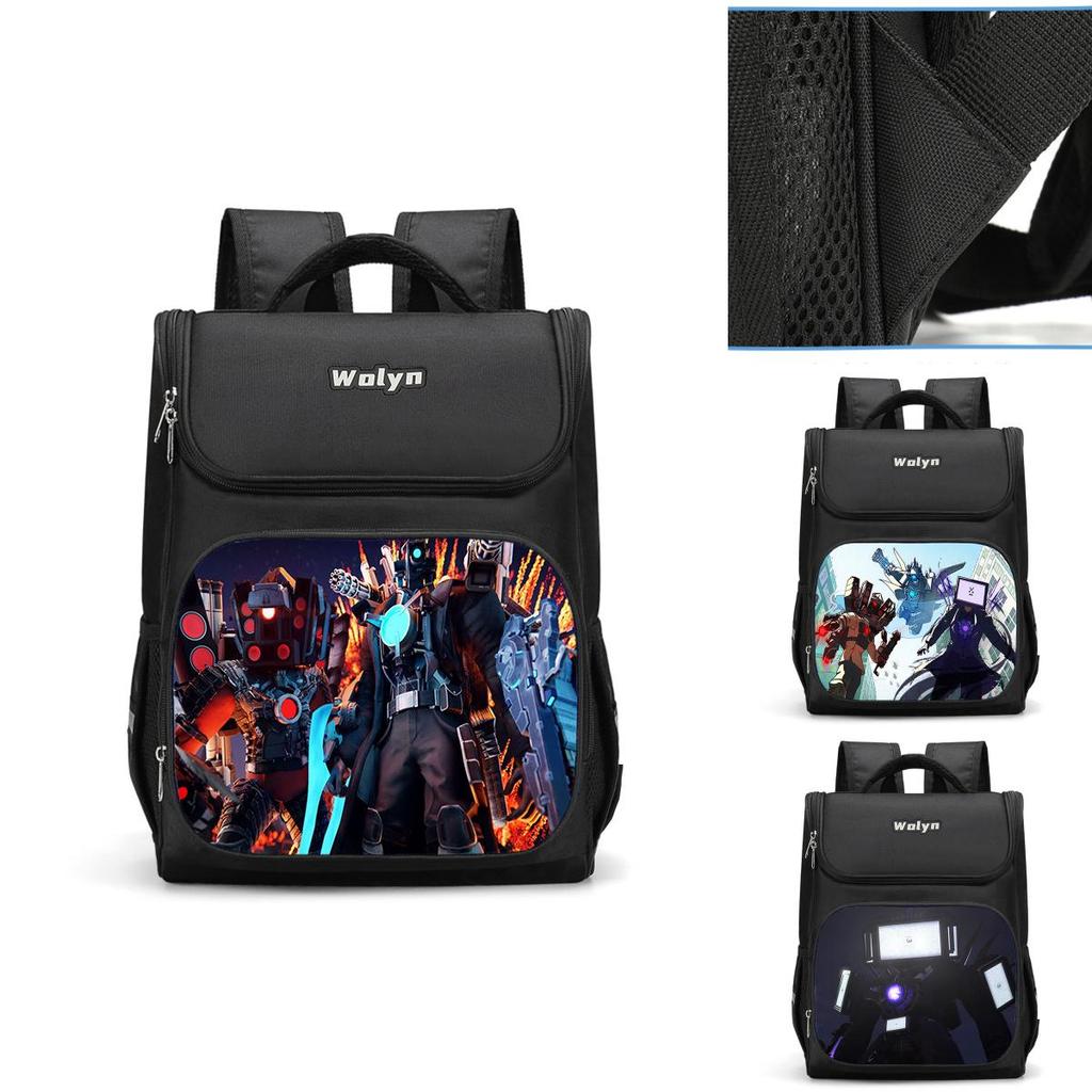 Trendy Nylon Student Backpack With Titan Monitoring Man Design For School Use