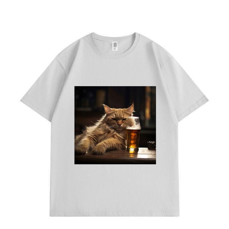 

Funny Cat Drinking Beer Meme T-shirt High Quality Cotton Short Sleeve T-shirts Men Women Fashion Casual Loose T Shirt 3XL