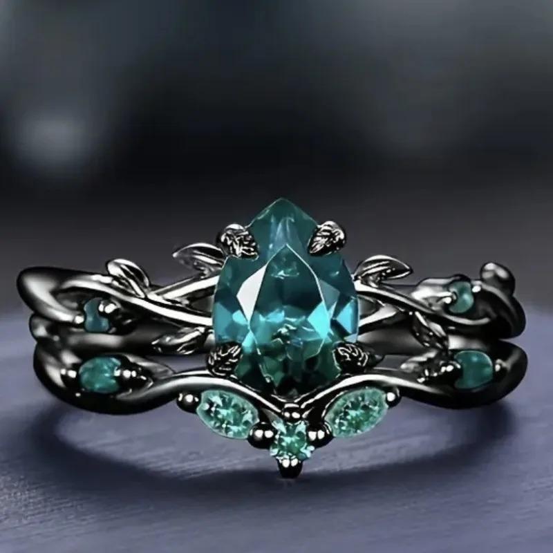 

2Pcs/Set Fashion Black Gold Color Green Rhinestone Zircon Rings For Women Full Crystal Rings Wedding Engagement Jewelry Gifts 6