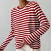 Maglione sciolto chic da donna autunno inverno o collo a maniche lunghe a righe in maglia