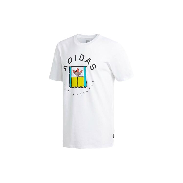 adidas originals Funny Logo Printing Sports Short Sleeve White Men s DT8111 XL