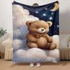 1pc Bear Printing Lightweight Flannel Blanket, Comfortable and Warm Blanket, for Camping Sofa Bed and Couch Office, Gift