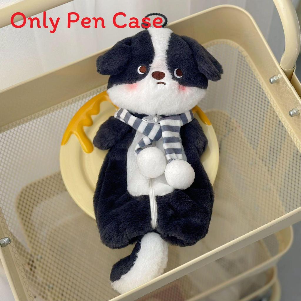 Cute Plush Dog Pen Case With Scarf Design For Girls And Students