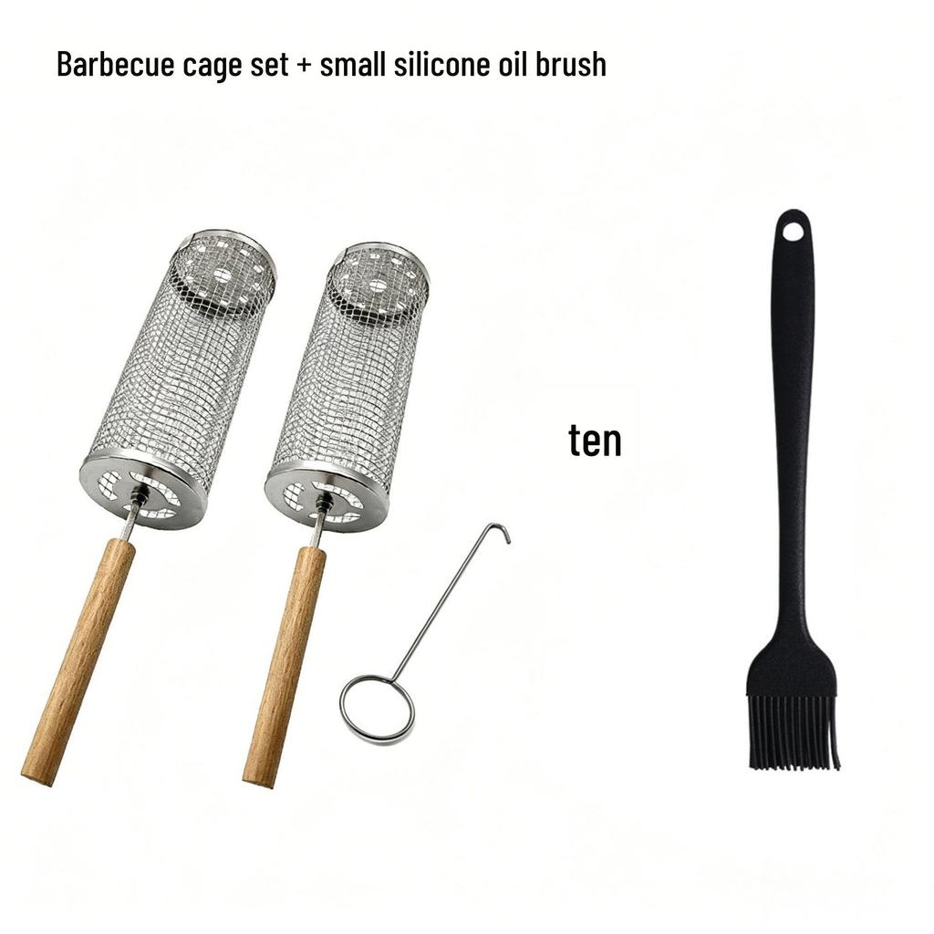 Portable Round 304 Stainless Steel BBQ Grill with Wooden Handle