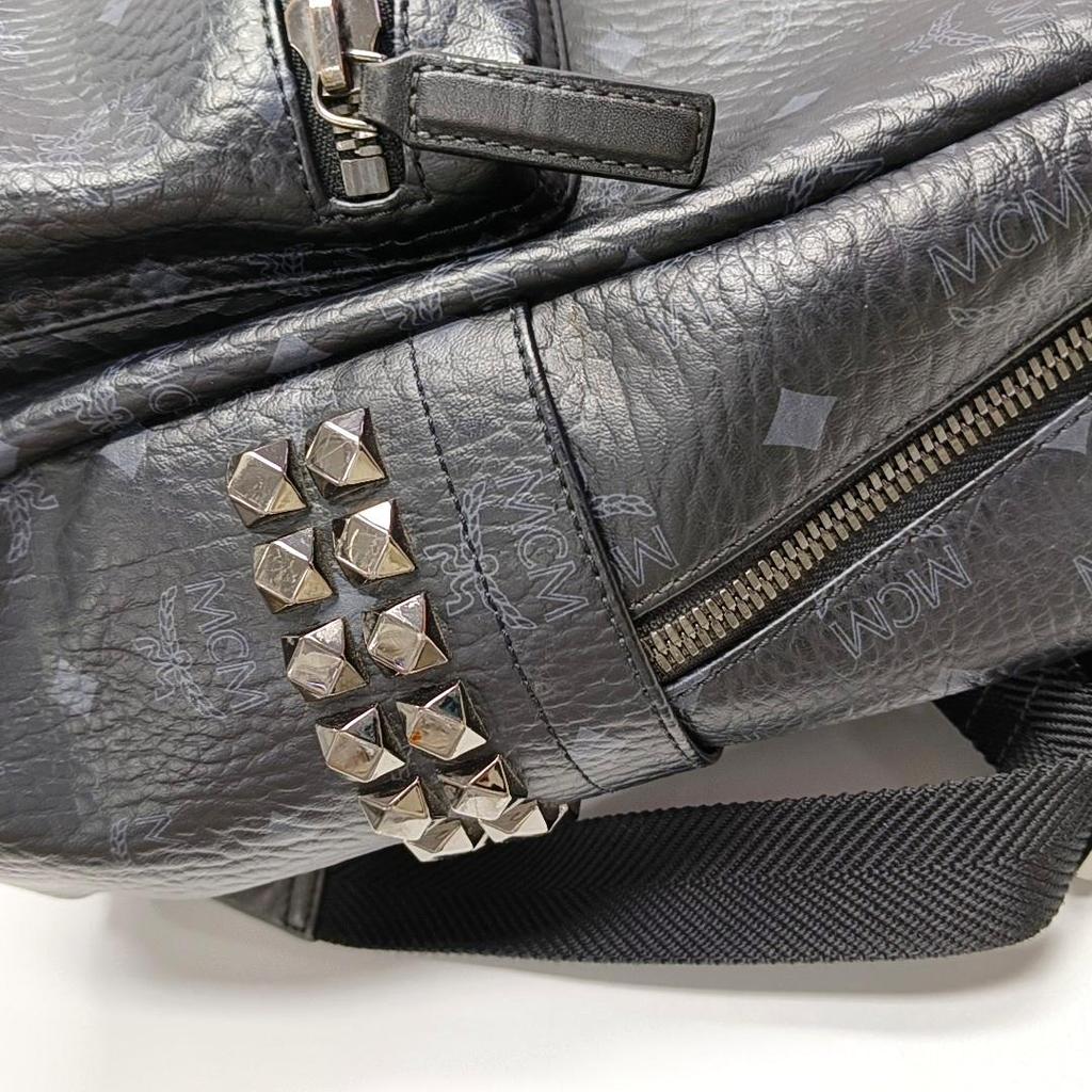 [Gebraucht] Monogramm-Print Silberne Beschläge Klassische Doppelseitige Nieten Großes Fassungsvermögen Beschichtetes Canvas und Napa-Leder Rucksack - Gut #14ZKIEG