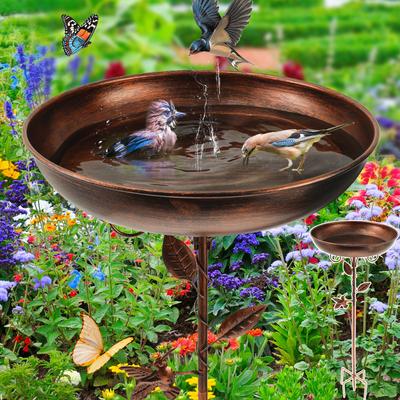 Bain d'oiseaux en métal 32 pouces Mangeoire à oiseaux en fer Autoportant Bain d'oiseaux vintage avec piquet de sol pour jardin extérieur Patio Cour Pelouse