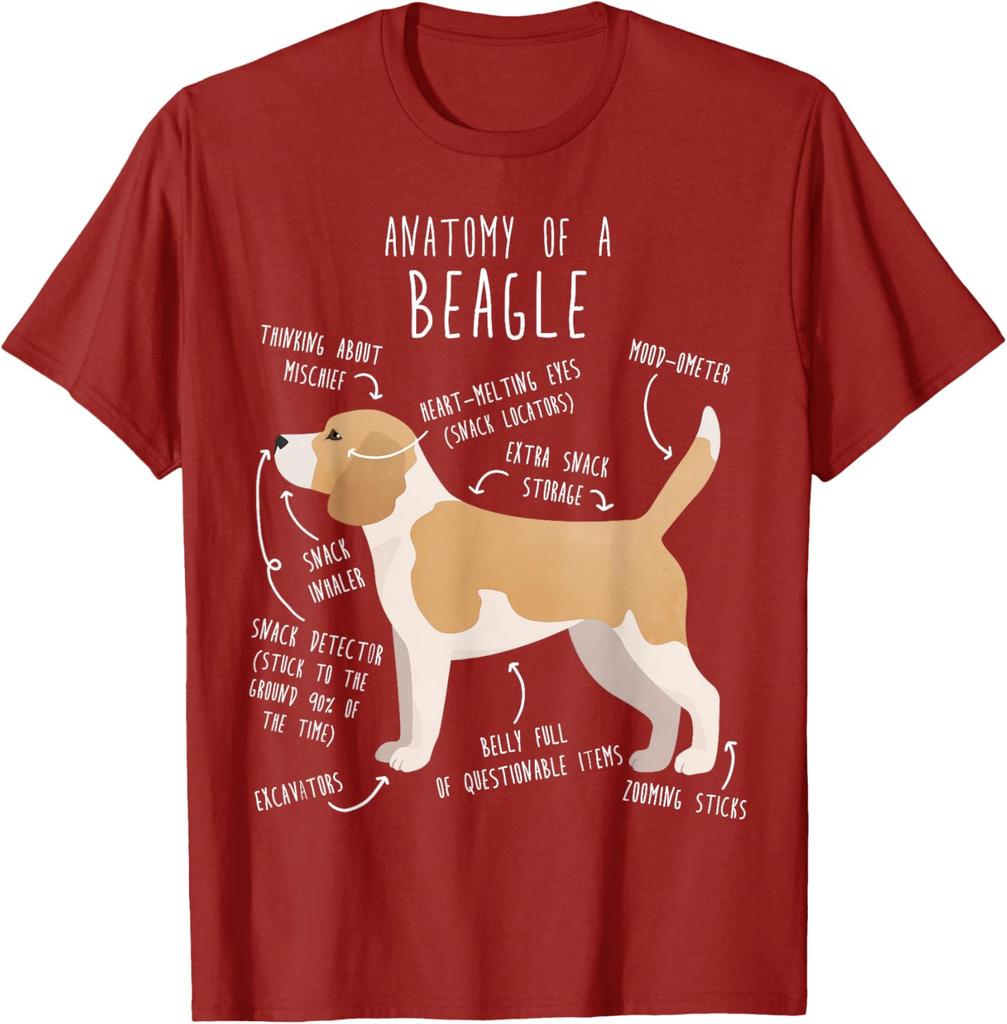 Anatomy of a Beagle Funny Dog Lover Graphic Tee Cotton Casual Short Sleeve T-Shirt for Men
