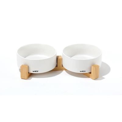 Ceramic Bowls with Bamboo Stand 2x350 Ml - Mpets - OPERA - White