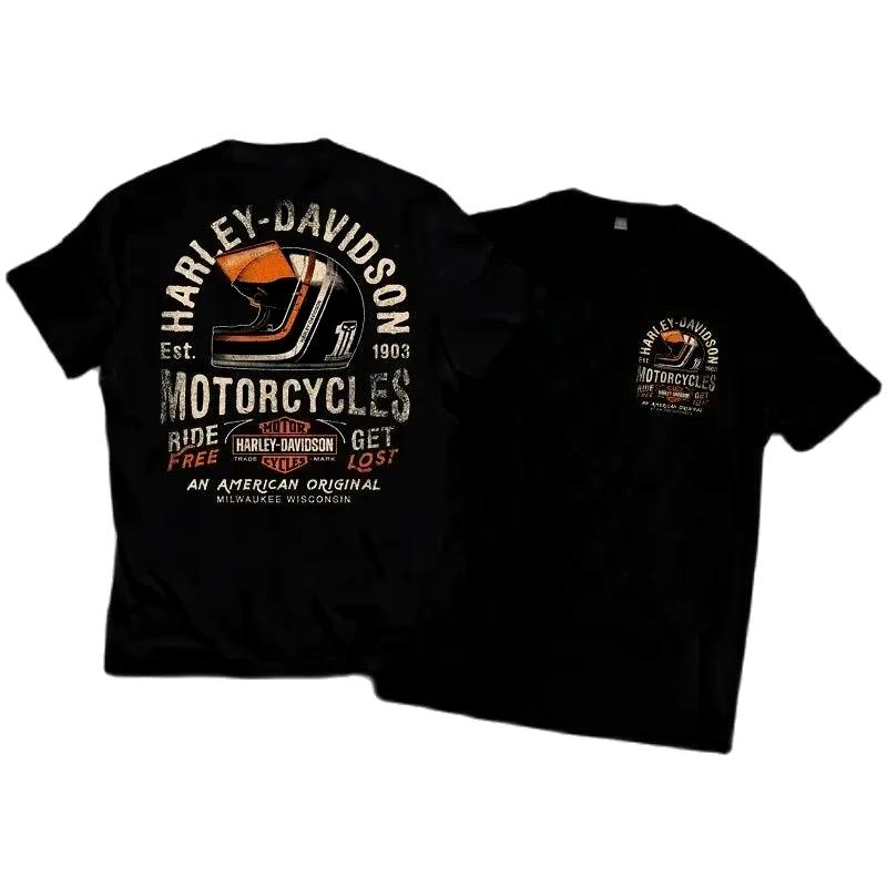 Tricou Bărbați Gât Rotund Mărimi Mari Mânecă Scurtă Bumbac Pur Unisex Rock American Retro Harley Motocicletă Imprimat Topuri Largi Tricou