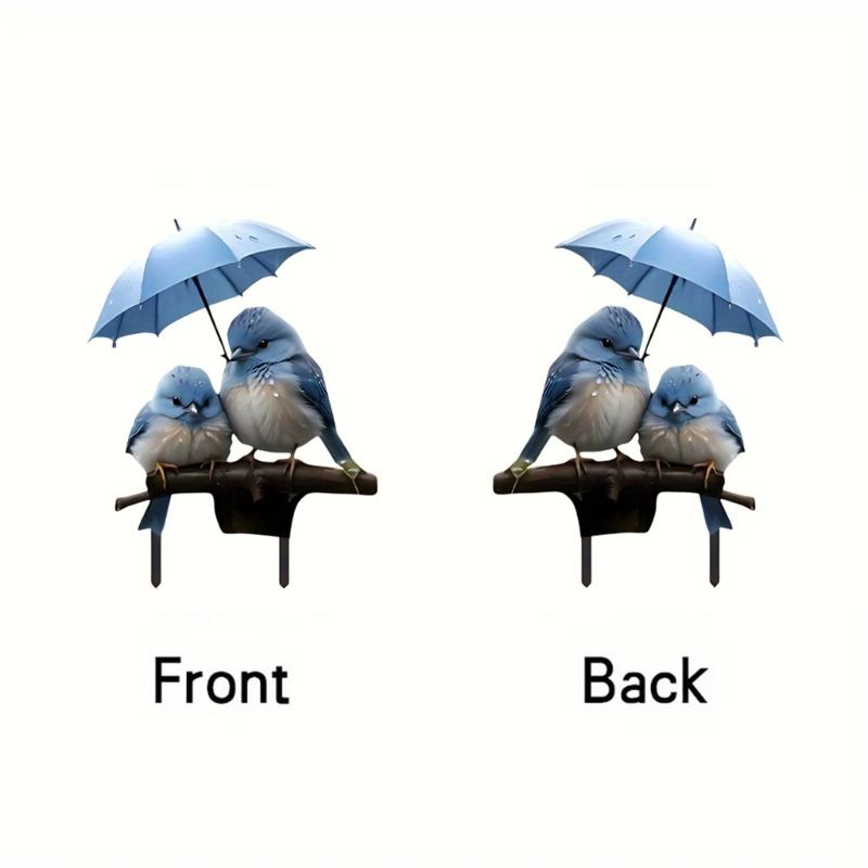 Unique Blue Bird with Umbrella Acrylic Garden Stake for Enhancing Outdoor Spaces CN