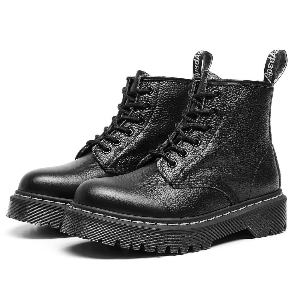 White Line Lychee Pattern 101 Tooling Boots Women's 6-hole First-layer Soft Cowhide Short Boots Medium and Thick-soled Leather Locomotive Boots