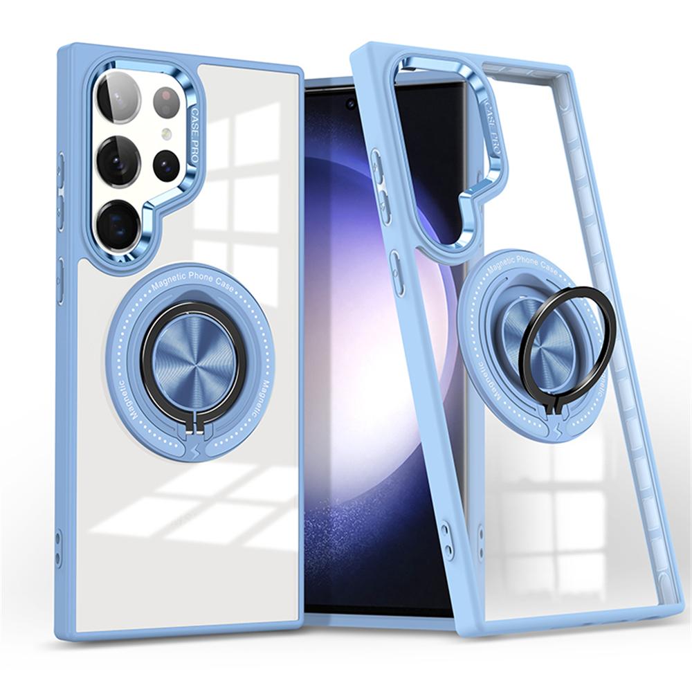 Magnetic for Magsafe Transparent Case for Samsung Galaxy S24 Ultra S23 Plus S23 FE Rotating Metal Stand Holder Hard PC Cover