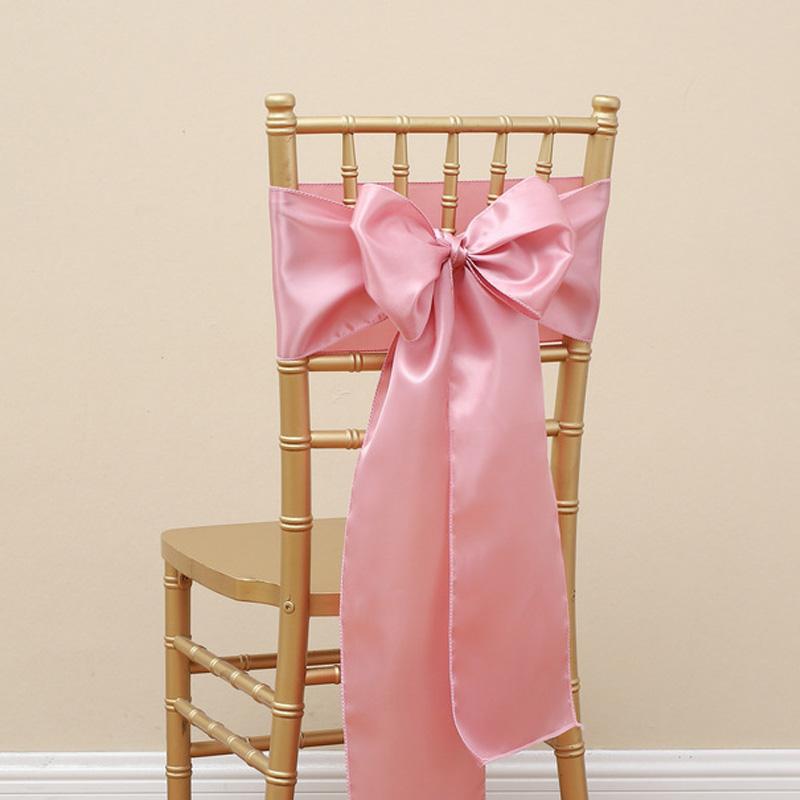 10pcs Satin Chair Streamer Universal Chair Covers 17*275cm Ribbon Bow with Bow Ties Solid Color Wedding Birthday Decoration
