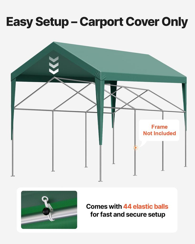 Carport Replacement Canopy, 3 x 6 m Potable Garage Tent Top Tarp, UV-Resistant & Waterproof Car Shelter Tarp, Heavy Duty Car Port Cover with Ball