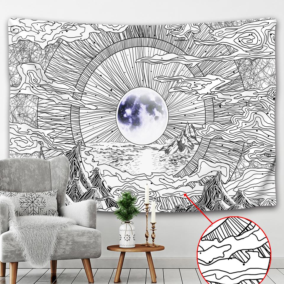 Black and White Sun Moon Mandala Home Decoration Tapestry Bohemian Decoration Hippie Bedroom Decoration Tapestry