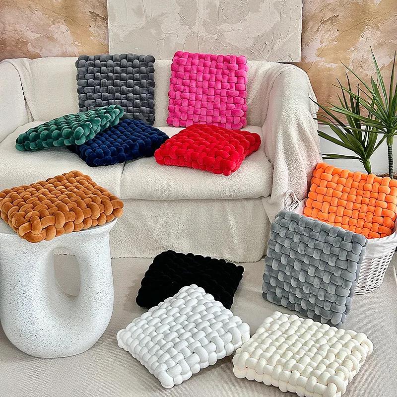 Aesthetic Knot Plush Cushion Nordic Square Stuffed Pillow Sofa Decorative Plush Pillow Floor Windowsill Weaven Cushion Decor