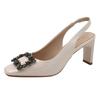 8-Summer Back Empty Thick Heels High Heels Patent Leather Square Buckle Single Shoes Women's Professional Bag Head Sandals Breathable