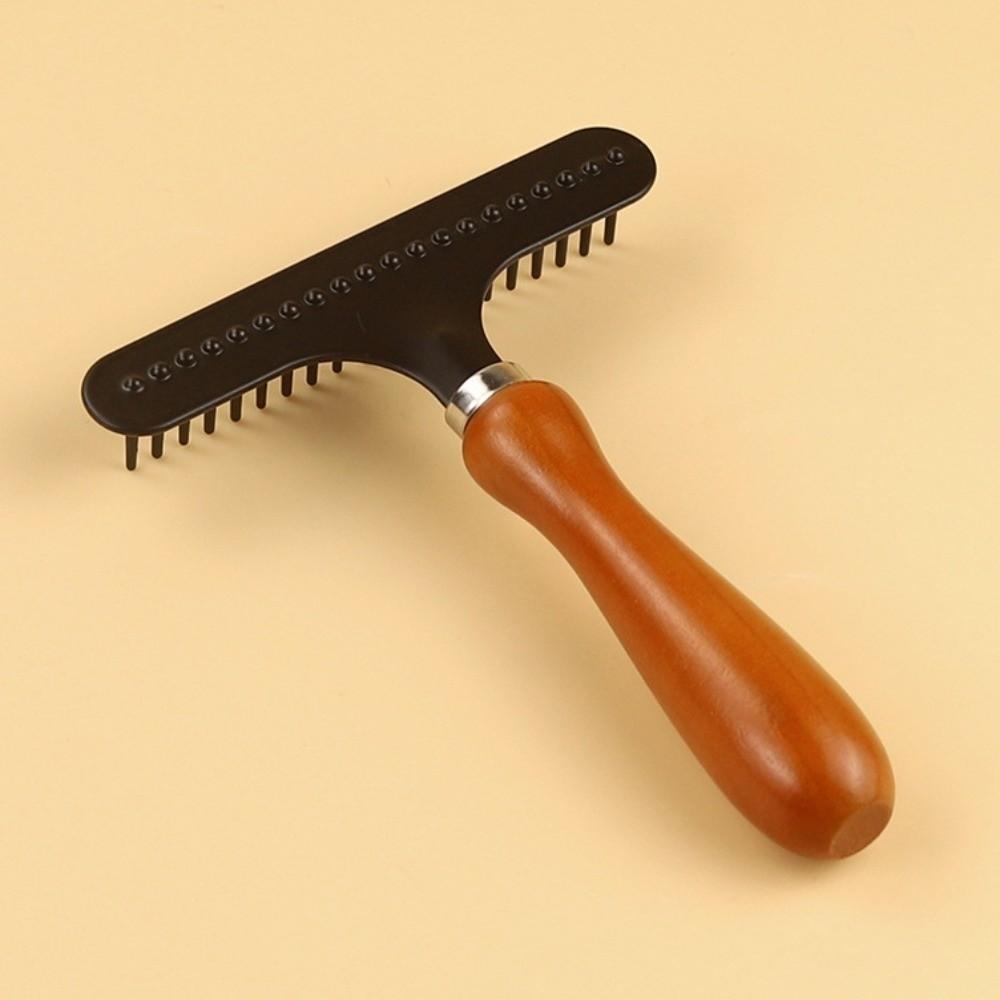 Wooden Handle Pet Comb for Long Thick Hair Stainless Steel Cleaning Carpet Rake  Dogs Puppy Cats